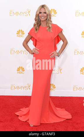 Heidi Klum arrivant aux EMMY Awards 2014 au Nokia Theatre de Los Angeles, Etats-Unis. Banque D'Images