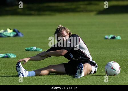 Craig Bellamy, attaquant de Newcastle et du pays de Galles, a participé à une formation sur les terrains de jeu de l'Université de Glamourgan, avant le qualificatif de coupe du monde contre l'Irlande du Nord à Cardiff. Banque D'Images