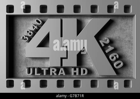 4K Ultra HD, symbole d'argent rendu 3D Banque D'Images