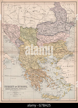 La TURQUIE DANS L'EUROPE.Grèce Serbie Balkans.Après le congrès/Traité de Berlin, 1878 map Banque D'Images