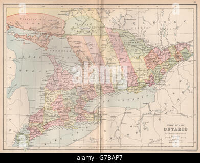 Le CANADA. 'Province de l'Ontario'. Comtés. Chemins de fer. Les Districts, 1878 carte antique Banque D'Images