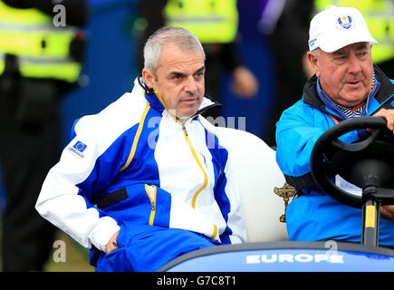 Le capitaine de l'Europe Paul McGinley lors d'une séance d'entraînement au parcours de golf Gleneagles, dans le Perthshire. Banque D'Images