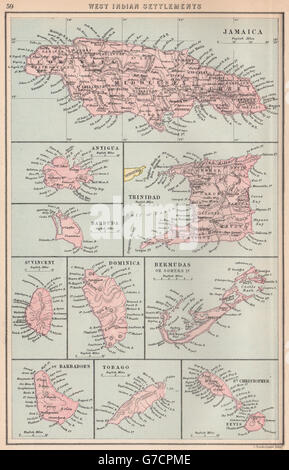 BRITISH West Indies en Jamaïque Trinidad Antigua La Barbade Bermudes Dominique, 1878 map Banque D'Images