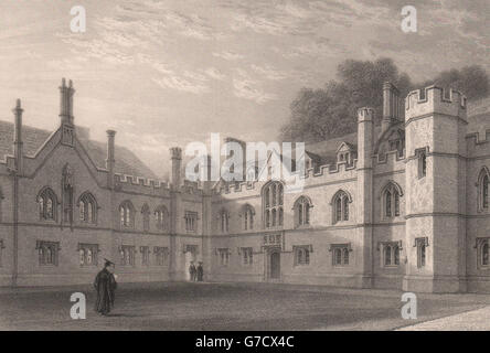 Cour Gisborne, Peterhouse, Cambridge. St Peter's College. LE KEUX, imprimer 1841 Banque D'Images