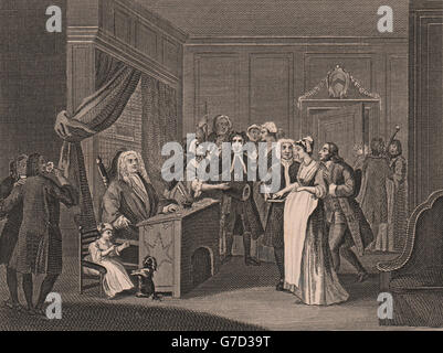 'Femme jurant un enfant d'un citoyen grave'. Après William Hogarth, 1833 imprimer Banque D'Images