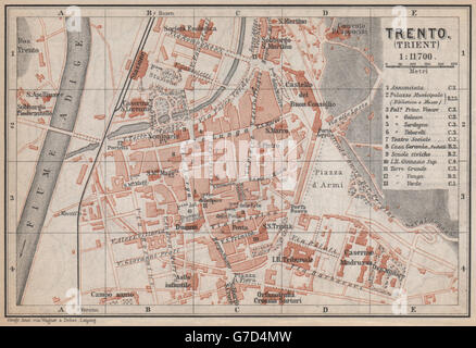 TRENTO (TRIENT) plan de la ville ville piano urbanistico. Italie Italia mappa, 1896 Banque D'Images