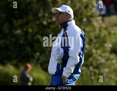 Le capitaine d'Europe Paul McGinley pendant la première journée de la 40ème Ryder Cup au Gleneagles Golf course, Perthshire. Banque D'Images