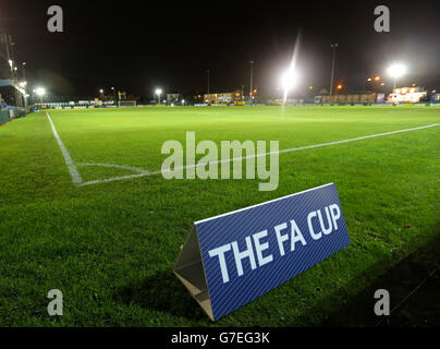 Soccer - FA Cup - première ronde - Warrington Town / Exeter City - Cantliner Park.Vue générale du terrain avant le premier match de la coupe FA au parc Cantliner, Warrington. Banque D'Images