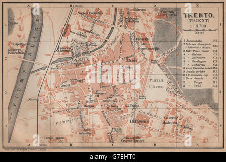 TRENTO (TRIENT) plan de la ville ville piano urbanistico. Italie Italia mappa, 1905 Banque D'Images