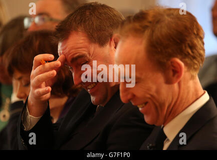 Scottish Labour leadership candidates (de gauche à droite) de Sarah Boyack, Neil Findlay et Jim Murphy à City Halls à Glasgow pour un parti travailliste Scottish leadership hustings. Banque D'Images