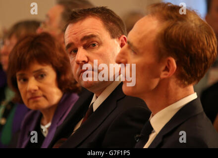 Scottish Labour leadership candidates (de gauche à droite) de Sarah Boyack, Neil Findlay et Jim Murphy à City Halls à Glasgow pour un parti travailliste Scottish leadership hustings. Banque D'Images