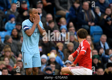 Football - FA Cup - quatrième tour - Manchester City / Middlesbrough - Etihad Stadium.Vincent Kompany de Manchester City réagit lors du match de la FA Cup du quatrième tour au Etihad Stadium de Manchester. Banque D'Images