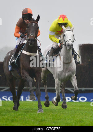 Al Ferof (à droite), monté par Ruby Walsh, remporte le Chase Amlin 1965 devant Rajdhani Express (au centre), monté par Sam Waley-Cohen, à l'hippodrome d'Ascot, dans le Berkshire. Date de la photo: Samedi 22 novembre 2014. Banque D'Images