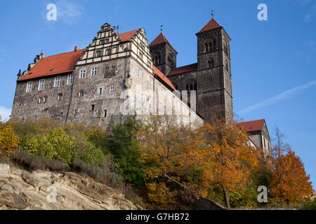 Collégiale de Saint Servatius et château sur la colline du Schlossberg, Quedlinburg, UNESCO World Heritage Site, région du Harz Banque D'Images