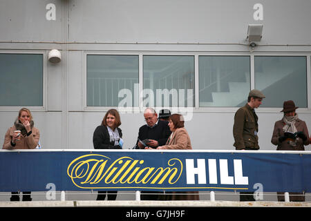 Courses hippiques - 2014 William Hill Winter Festival - première journée - Kempton Park. Les Racegoers s'imprégnent de l'atmosphère du Kempton Park Banque D'Images