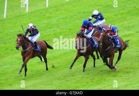 Alexis Comnène monté par Wayne Lordan (à gauche) remporte le Barronstown Stud les sélectionneurs européens Fonds au cours de la troisième journée du Dubai Duty Free Derby irlandais Festival au Curragh Hippodrome, France. Banque D'Images