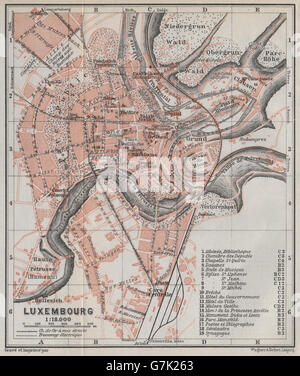Luxembourg Luxembourg ville antique plan de ville carte. 1910 BAEDEKER, carte antique Banque D'Images
