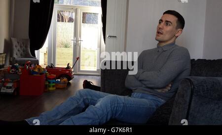 Boxe - entrevue avec Anthony Crolla.Anthony Crolla pendant une interview à sa maison de Manchester. Banque D'Images