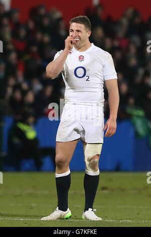 Sam Burgess des saxons d'Angleterre pendant le match international amical au Irish Independent Park, Cork. APPUYEZ SUR ASSOCIATION photo. Photo Date: Vendredi 30 janvier 2015. Voir l'histoire de PA: RUGBYU Irlande. Le crédit photo devrait se lire comme suit : Niall Carson/PA Wire. Banque D'Images