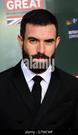 Tom Cullen arrivant à la réception du Grand film britannique pour honorer les nominés britanniques du 87e Academy Awards au London West Hollywood à Los Angeles, aux États-Unis. Banque D'Images