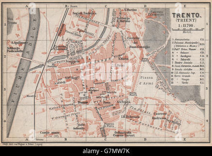 TRENTO (TRIENT) plan de la ville ville piano urbanistico. Italie Italia mappa, 1899 Banque D'Images