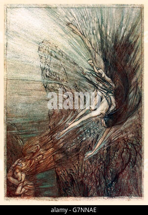 "L'espiègle de l'Rhine-Maidens' de 'l'or du Rhin et la Valkyrie' illustré par Arthur Rackham (1867-1939), publié en 1910. Dans le bleu-vert des profondeurs de la rivière le Rhinemaidens nagent sur en jeu Banque D'Images