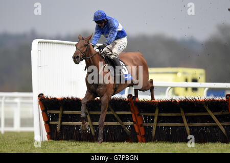 Courses hippiques - Ascot Chase Raceday - Hippodrome d'Ascot.Vinnie Red criblé par le jockey Paul Maloney saute dans les bénéfices de Racing UK est revenu à l'obstacle de Racing 'National Hunt' novices Banque D'Images