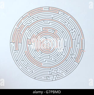 Esquisse monochrome avec motif labyrinthe, conçue avec des stylos et des marqueurs, illustration d'arrière-plan isolée et traitée numériquement. Conception, idée publicitaire Banque D'Images