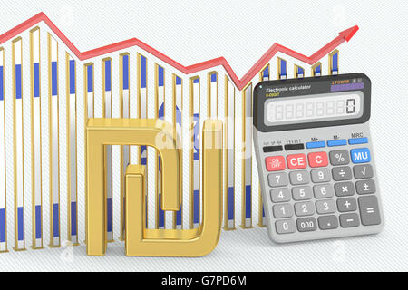 Business finance, banque et comptabilité graphique avec symbole d'Israël sicle et Calculatrice. Le rendu 3D Banque D'Images