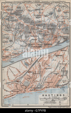 Plan de la ville ville de Hastings & environs. Bataille de Hastings Hastings. Sussex, 1910 map Banque D'Images