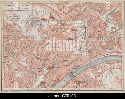 NEWCASTLE-UPON-TYNE town city plan. Shieldfield 1910 Jesmond Gateshead, carte Banque D'Images