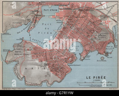 Plan de la ville ville antique du Pirée. Σχέδιο πόλης. Athènes. La Grèce., 1909 Ancien site Banque D'Images