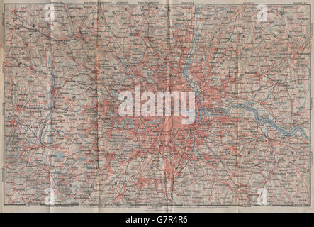 LONDON & HOME COUNTIES montrant les chemins de fer. Carte BAEDEKER, vintage 1930 Banque D'Images