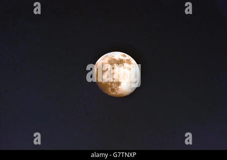 Une presque pleine lune dans le ciel nocturne au-dessus de Chicago. La phase montré était d'environ deux jours et demi avant la pleine lune. Chicago, Illinois, USA. Banque D'Images