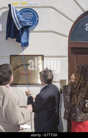 Blue Plaque pour Red Bus Studios Banque D'Images