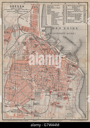 Plan de la ville ville antique d'Odessa. Mer noire. L'Ukraine. 1911 BAEDEKER, carte antique Banque D'Images