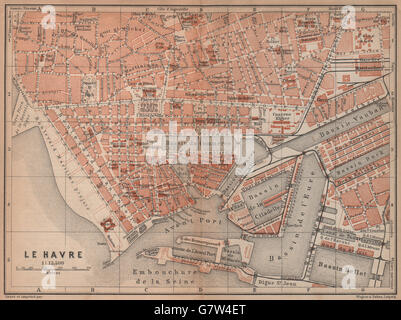 LE HAVRE ville antique plan de ville de la ville. Carte, plan 1899 Seine-Maritime Banque D'Images