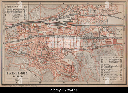 BAR-LE-DUC ville antique plan de ville de la ville. Carte de la Meuse. Carte BAEDEKER, 1899 Banque D'Images