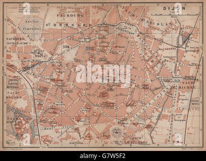 Plan de la ville de DIJON ville antique de la ville. Côte-d'or. Carte, plan 1899 Bourgogne Banque D'Images