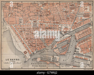 LE HAVRE ville antique plan de ville de la ville. Carte, plan 1905 Seine-Maritime Banque D'Images