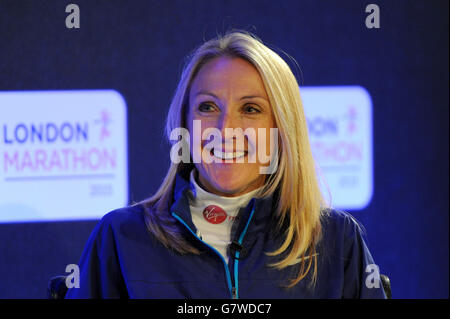 Athlétisme - Virgin Money London Marathon 2015 - Paula Radcliffe Press Conference and Photocall - Tower Hotel.Paula Radcliffe lors d'une conférence de presse en prévision du marathon de Londres Virgin Money 2015 à l'hôtel Tower, Londres. Banque D'Images