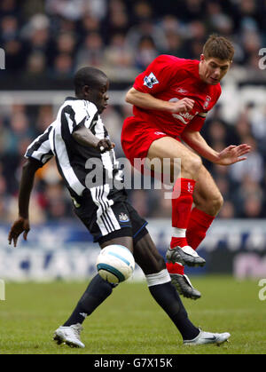 Amdy Faye de Newcastle United et Steven Gerrard de Liverpool Banque D'Images