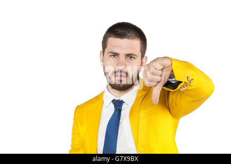 Dans un costume d'or homme montre le pouce Banque D'Images