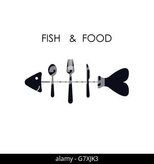 Les poissons,fourchette et couteau cuillère,icon.Fish & alimentation logo design vector icon.Fish & food restaurant menu icon.Vector Illustration Illustration de Vecteur