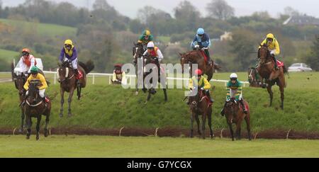 Le champ saute Rubys Double lors de la Boomerang Animal Bedding Cross Country Steeplechase pendant la Journée de la famille du Festival AES à Punchestown Racecourse, Co. Kildare, Irlande. Banque D'Images