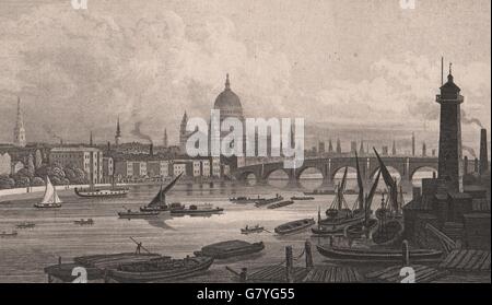 Londres montrant la Cathédrale St Paul. Blackfriars Bridge. Tamise. SHEPHERD, 1828 Banque D'Images