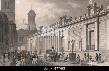 Banque d'Angleterre. East front & Royal Exchange. Londres. Berger, ancien imprimer 1828 Banque D'Images