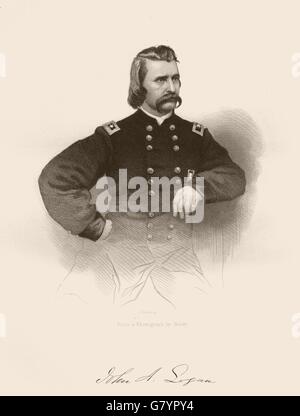 Guerre civile américaine. Portrait du général John A. Logan, antique print 1864 Banque D'Images