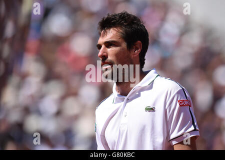 Jeremy Chardy lors de son quatrième tour de singles hommes contre Andy Murray le neuvième jour de l'Open de France à Roland Garros le 1er juin 2015 à Paris, France Banque D'Images