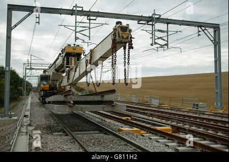 Le chantier en Bourne End en août 2003. Ce domaine a été crée un champ vert site d'assemblage de la Bourne End crossovers durant la côte ouest ML. Banque D'Images